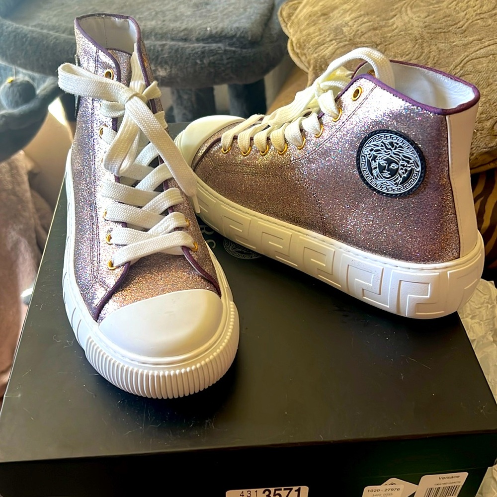 Versace glitter lace-uos in Rose Gold with Medusa emblem 39.5